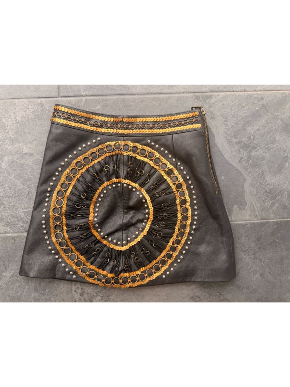 leather mini skirt embellished nasty gal XS gold sequin boho western - Picture 9 of 11